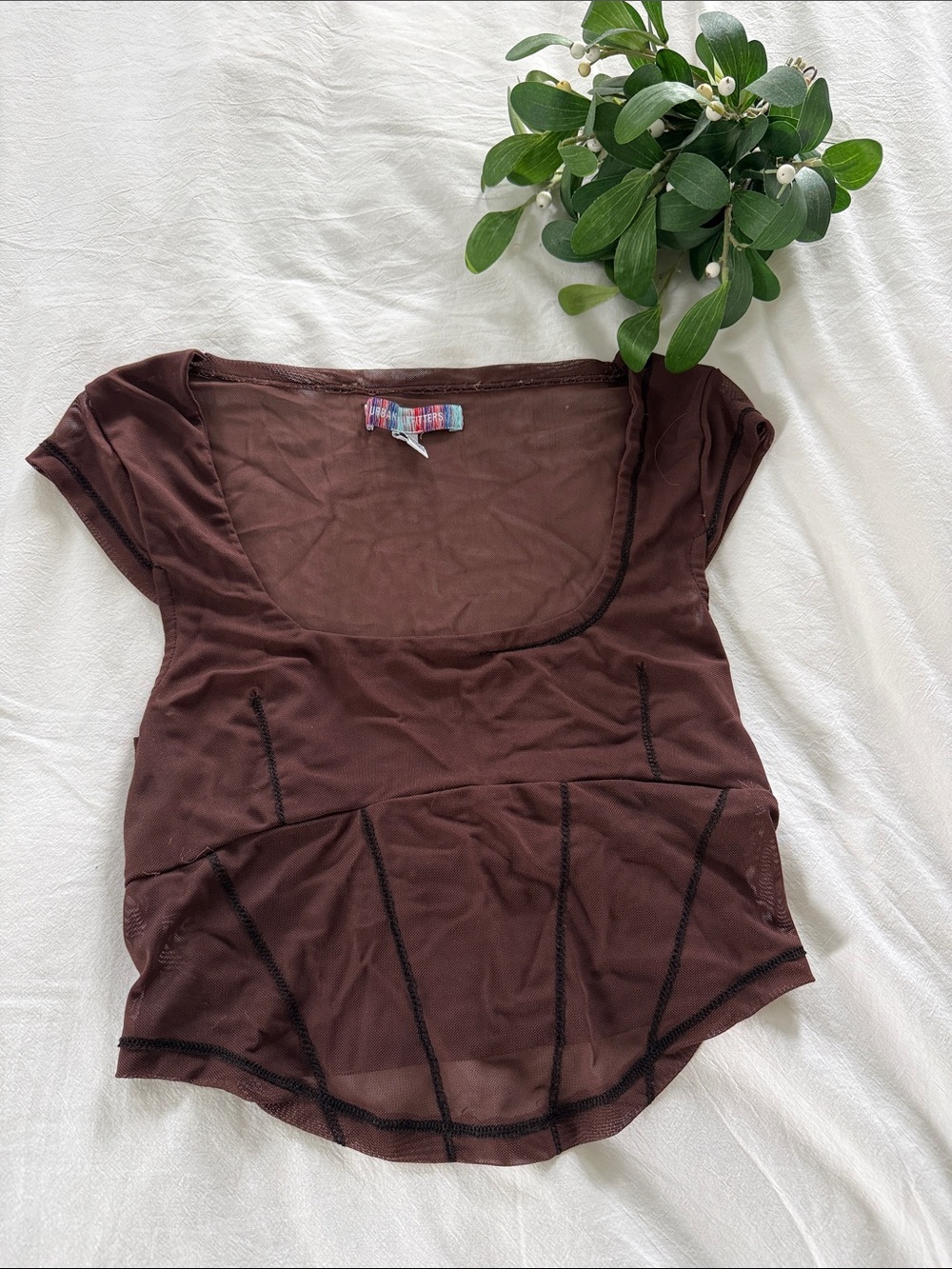 Urban Outfitters Brown Sheer Mesh Top